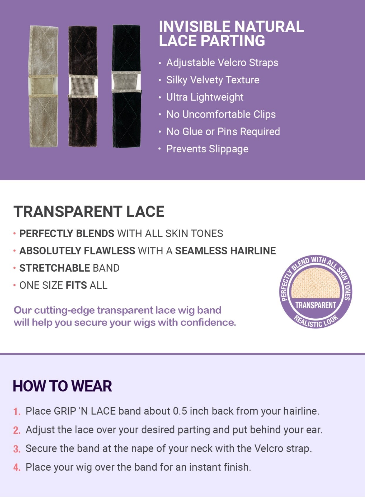 Wig Grip band with Lace